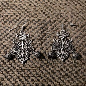 Moroccan Style Drop Earrings, Silver tone, 1.5”